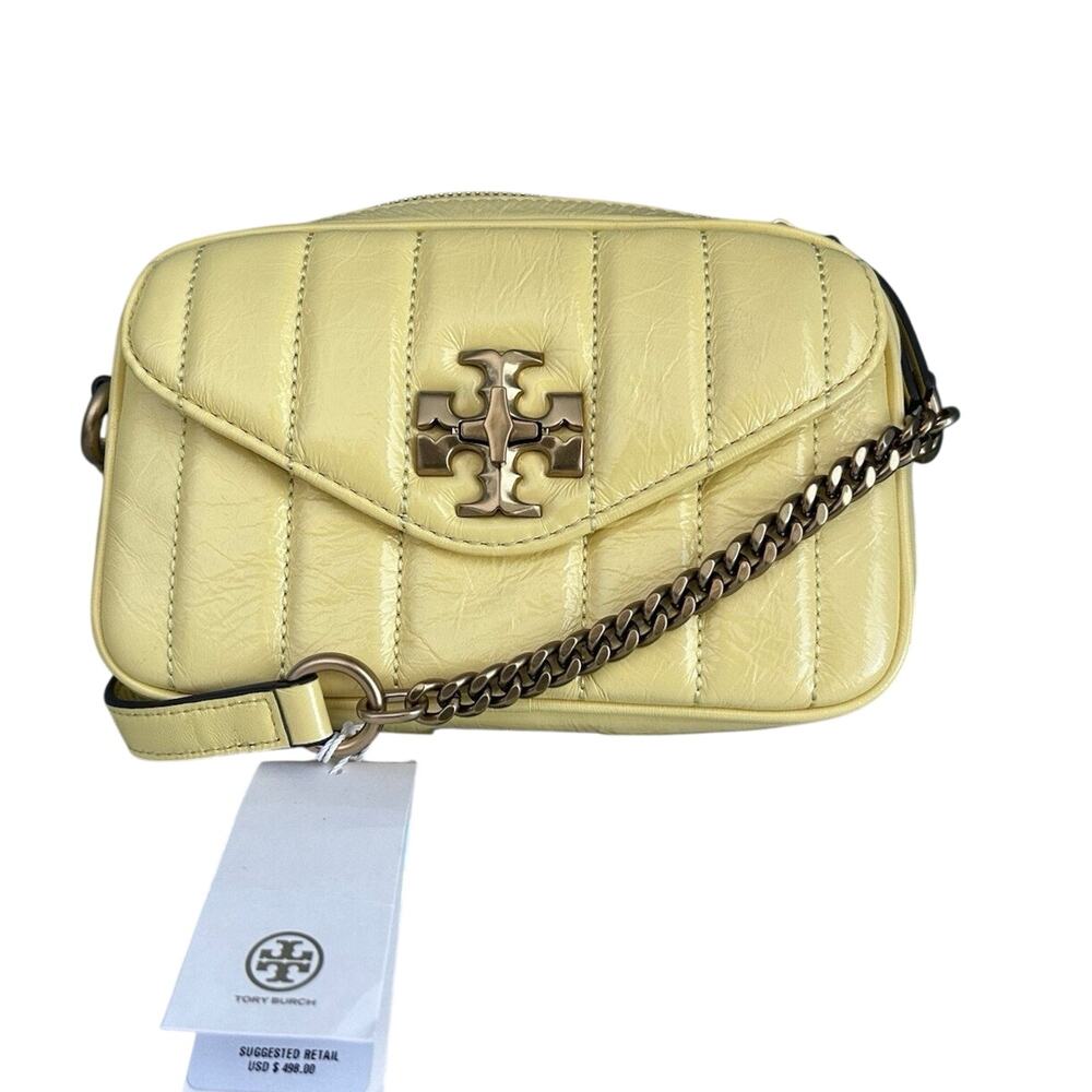 Tory Burch Yellow Kira Patent Camera Bag Lemon Puffy Crossbody Mini NWT Dust Bag